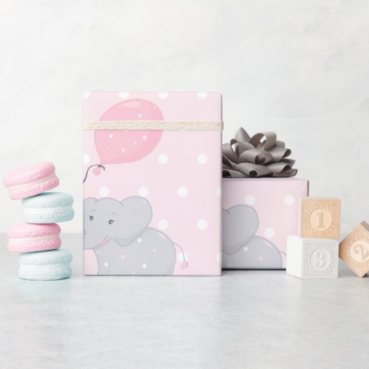 Niedlich Elephant Baby Shower Girl Pink Geschenkpapier (Babyparty)