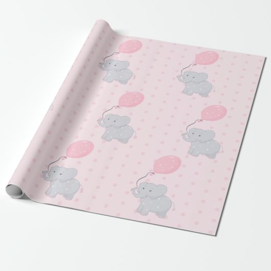 Niedlich Elephant Baby Shower Girl Pink Geschenkpapier (Ungerollt)