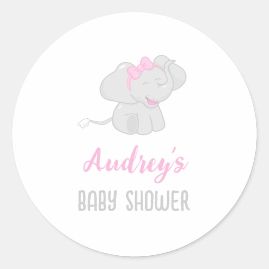 Niedlich Elephant Baby Shower Girl Runder Aufkleber (Vorderseite)