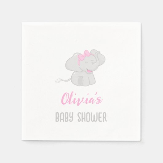 Niedlich Elephant Baby Shower Girl Serviette (Vorderseite)