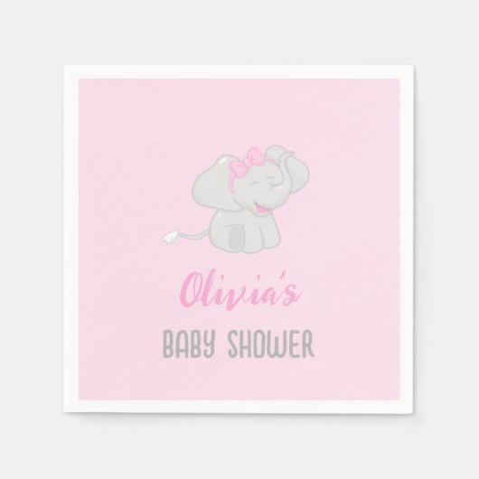 Niedlich Elephant Baby Shower Girl Serviette (Vorderseite)