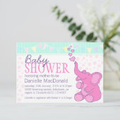Niedlich Elephant Babydusche mit rosa Einladung (Stehend Vorderseite)