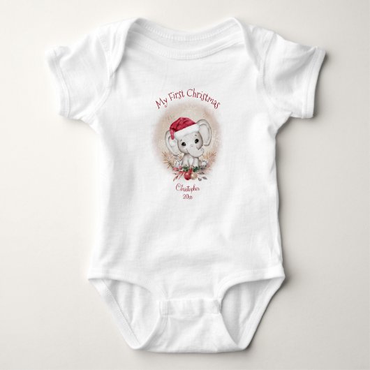 Niedlich Elephant Baby's First Christmas Baby Body Baby Strampler (Vorderseite)