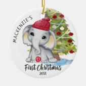 Niedlich Elephant Baby's First Christmas Personali Keramik Ornament (Vorne)