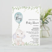 Niedlich Elephant Ballon Babydusche Einladung (Stehend Vorderseite)