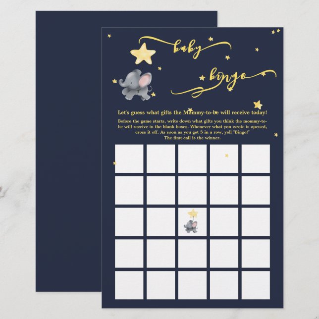 Niedlich Elephant & Balloon Baby Bingo Game (Vorne/Hinten)