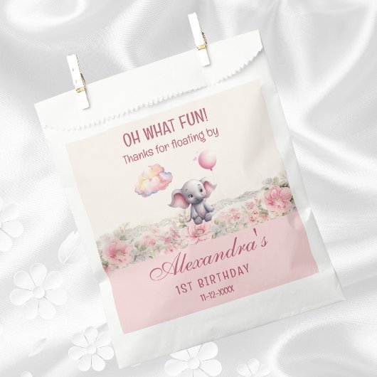 Niedlich Elephant Balloon Pink Baby Girl 1. Geburt Geschenktütchen