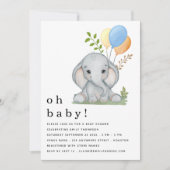 Niedlich Elephant Balloons Blue Boy Baby Dusche Einladung (Vorderseite)