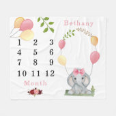 Niedlich Elephant Balloons Girl Milestone Fleecedecke (Vorderseite (Horizontal))