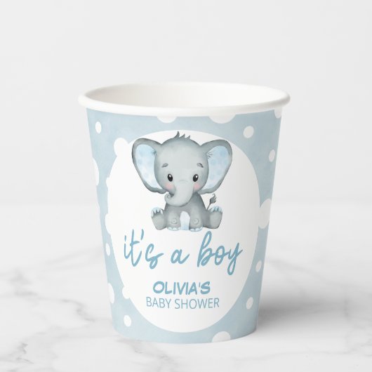 Niedlich Elephant Blue Baby Dusche Pappbecher (Vorderseite)