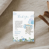 Niedlich Elephant Blue Balloon Floral Baby Dusche Dankeskarte
