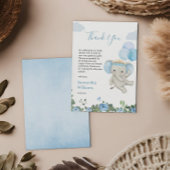 Niedlich Elephant Blue Balloon Floral Baby Dusche Dankeskarte