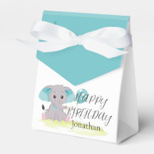Niedlich Elephant Blue Birthday Boy Favor Box
