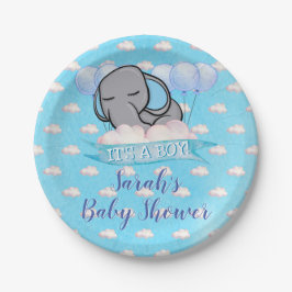 Niedlich Elephant Blue Boy Baby Dusche Wasserfarbe Pappteller