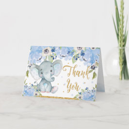 Niedlich Elephant Blue Floral Baby Dusche Dankeskarte