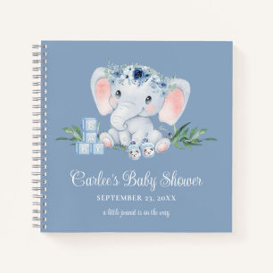 Niedlich Elephant Blue Floral Boy Baby Dusche Notizblock
