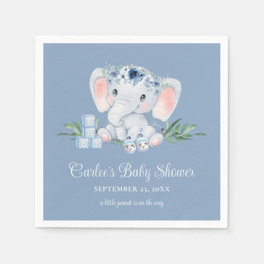 Niedlich Elephant Blue Floral Boy Baby Dusche Serviette (Vorderseite)