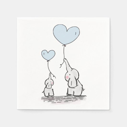 Niedlich Elephant Blue Heart Balloons Boy Baby Dus Serviette (Vorderseite)