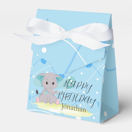 Niedlich Elephant Blue heart Birthday Boy Favor Bo Geschenkschachtel (Vorderseite)