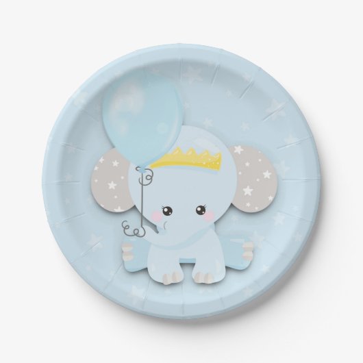 Niedlich Elephant Blue Stars Boy Baby Dusche Pappteller (Vorderseite)