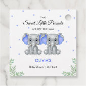 Niedlich Elephant Blue Twin Boys Baby Dusche Geschenkanhänger (Rückseite)