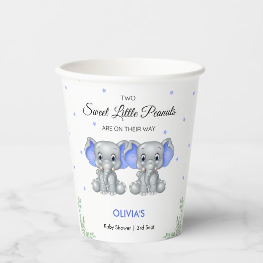 Niedlich Elephant Blue Twin Boys Baby Dusche Pappbecher (Vorderseite)