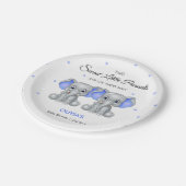Niedlich Elephant Blue Twin Boys Baby Dusche Pappteller (Schrägansicht)