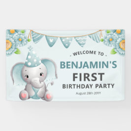 Niedlich Elephant Boy 1. Geburtstag Party Banner