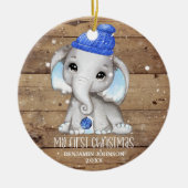 Niedlich Elephant Boy Baby's ERSTE CHRISTMAS Rusti Keramik Ornament (Vorne)