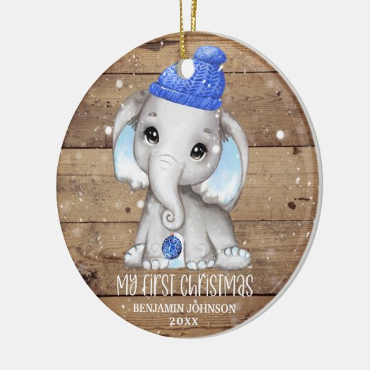 Niedlich Elephant Boy Baby's ERSTE CHRISTMAS Rusti Keramik Ornament (Links)