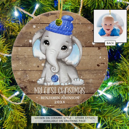 Niedlich Elephant Boy Baby's ERSTE CHRISTMAS Rusti Keramik Ornament