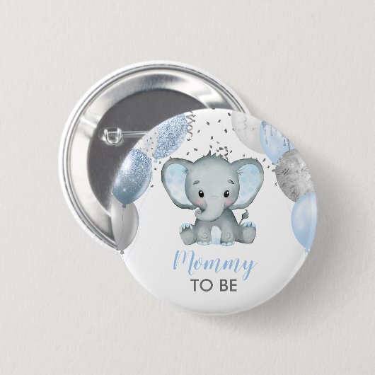 Niedlich Elephant Boy Balloons Babydusche Button (Vorne & Hinten)