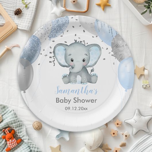 Niedlich Elephant Boy Balloons Babydusche Pappteller