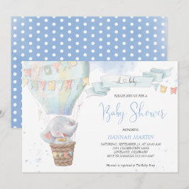 Niedlich Elephant Boy Blue Hot Air Ballon Babydusc Einladung