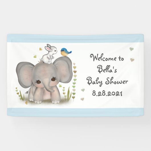 Niedlich Elephant Bunny Baby Dusche Party Banner (Horizontal)
