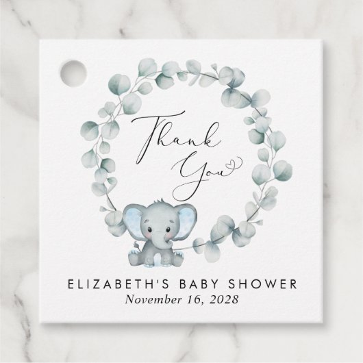 Niedlich Elephant Eucalyptus Baby Boy Dusche Viele Geschenkanhänger (Vorderseite)
