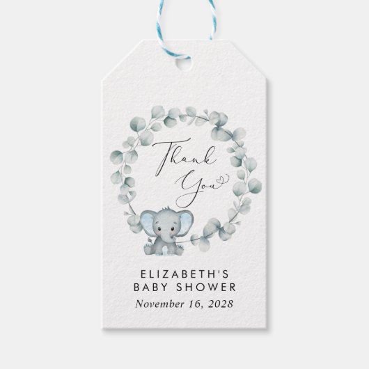 Niedlich Elephant Eucalyptus Baby Boy Dusche Viele Geschenkanhänger (Vorderseite)