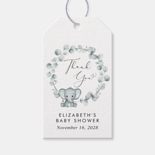 Niedlich Elephant Eucalyptus Baby Dusche Vielen Da Geschenkanhänger (Vorderseite)
