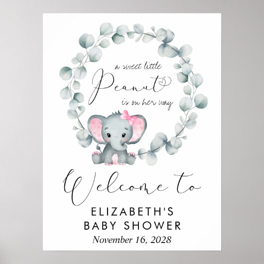 Niedlich Elephant Eucalyptus Baby Girl Dusche Will Poster (Vorne)