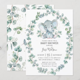 Niedlich Elephant Eucalyptus Greenery Baby Shower  Einladung
