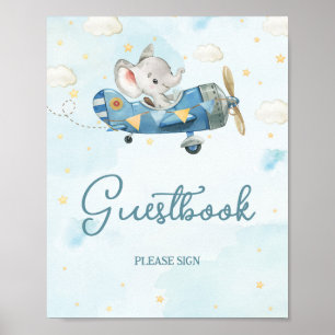 Niedlich Elephant Flugzeug Adventure Blue Gästebuc Poster