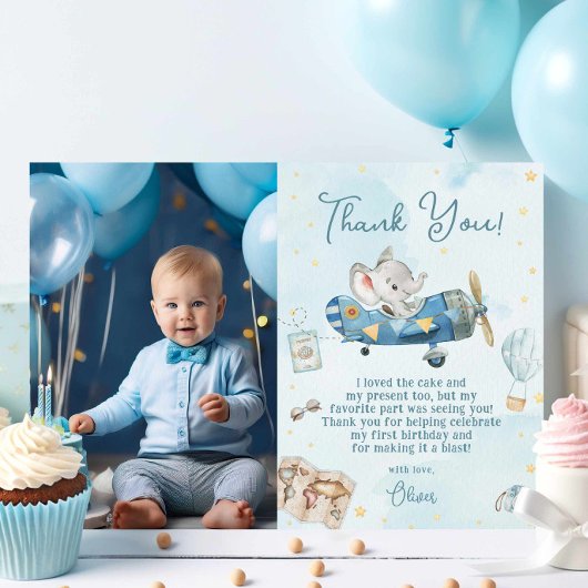 Niedlich Elephant Flugzeug Adventure Geburtstagsfo Dankeskarte