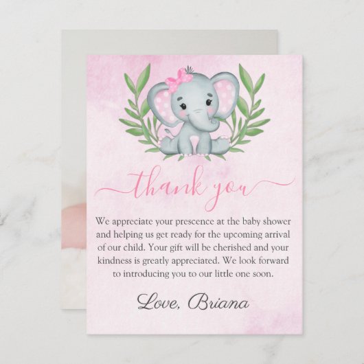 Niedlich Elephant Foto Tropical Girl Baby Showdusc Einladung (Vorne/Hinten)