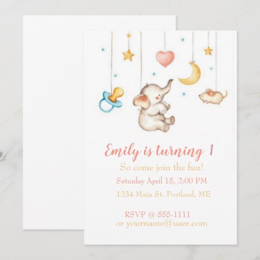 Niedlich Elephant Geburtstagsparty Einladung (Vorne/Hinten)