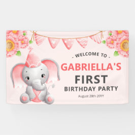 Niedlich Elephant Girl 1. Geburtstag Party Banner