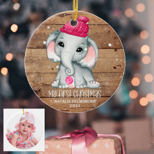 Niedlich Elephant Girl Baby's ERSTE CHRISTMAS Rust Keramik Ornament