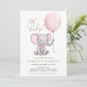 Niedlich Elephant Girl Balloon Babydusche Einladung (Stehend Vorderseite)