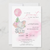 Niedlich Elephant Girl Balloon Kinderdusche Einlad Einladung (Vorderseite)