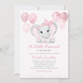 Niedlich Elephant Girl Balloons Babydusche Einladung (Vorderseite)