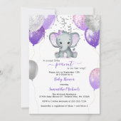 Niedlich Elephant Girl Balloons Babydusche Einladung (Vorderseite)